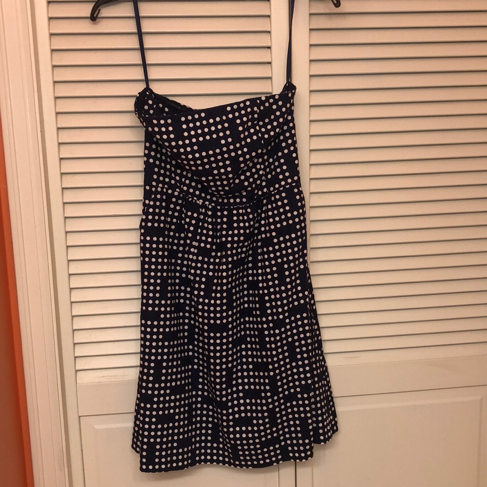 Strapless, navy blue dress